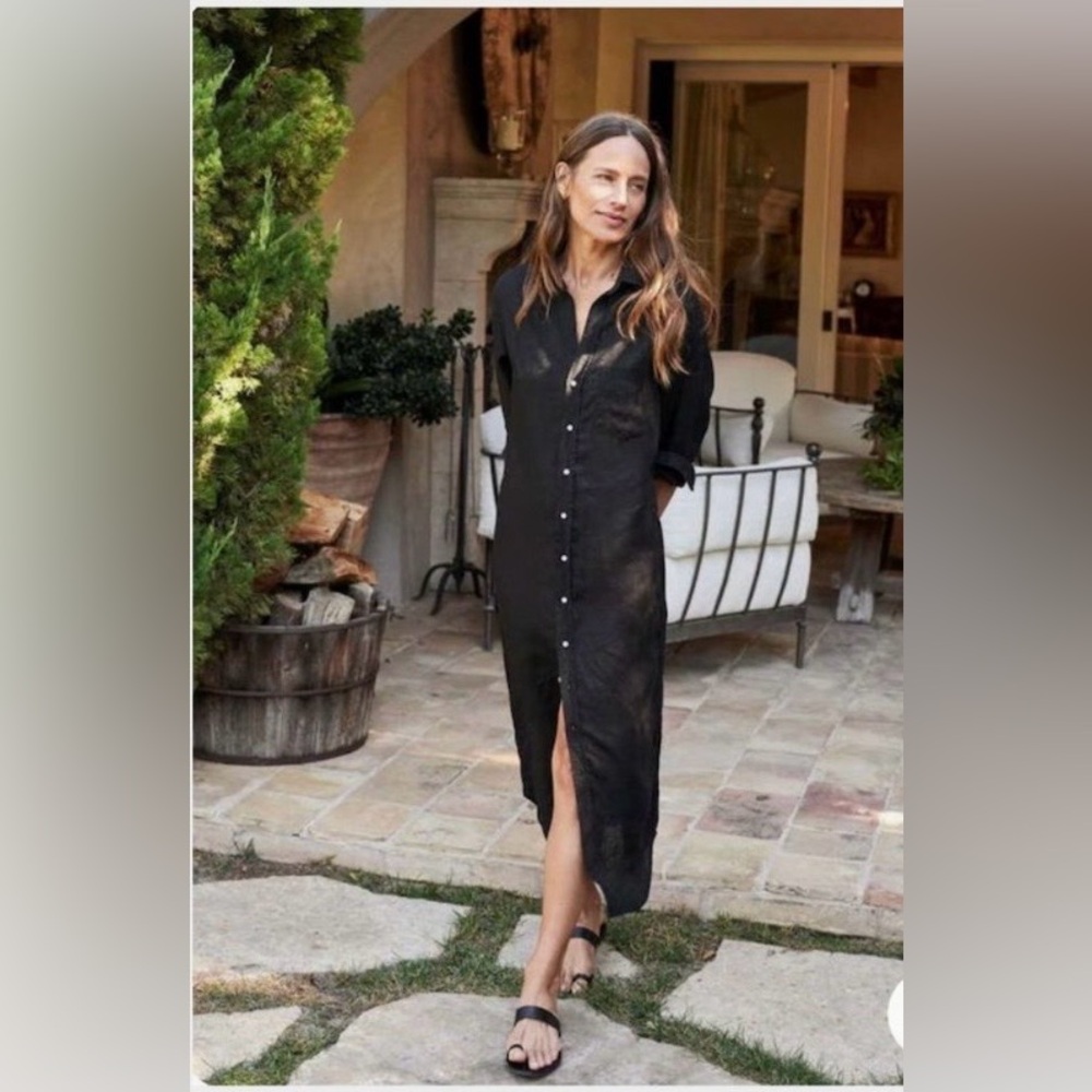 Frank & Eileen Black Button-Front Organic Cotton Shirt Dress